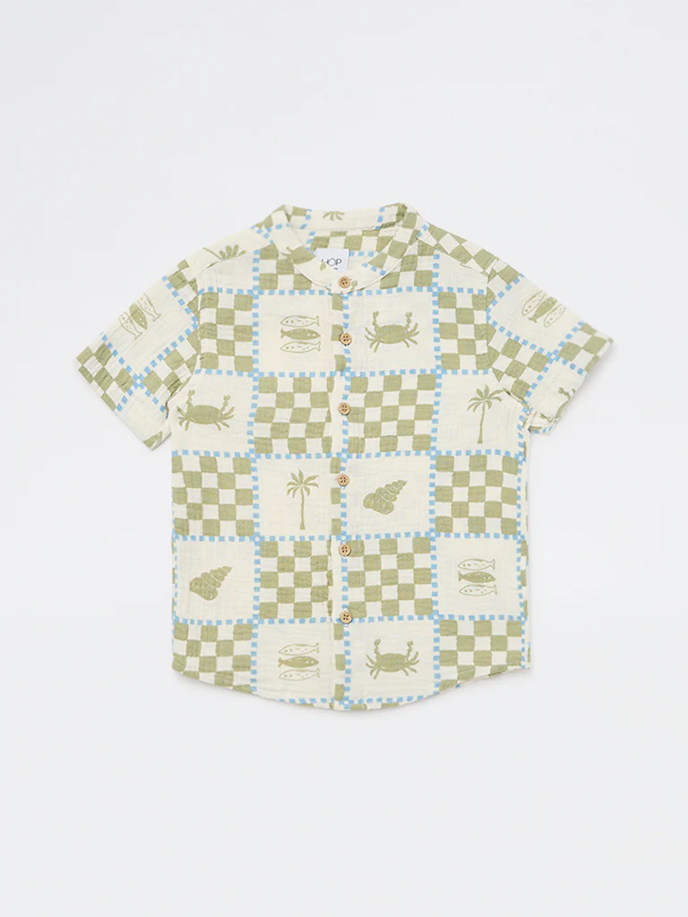 HOP Kids Boys Off-White Printed Cotton Shirt - Image 4