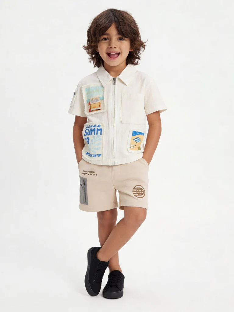 HOP Kids Boys Off-White Printed Cotton Shirt