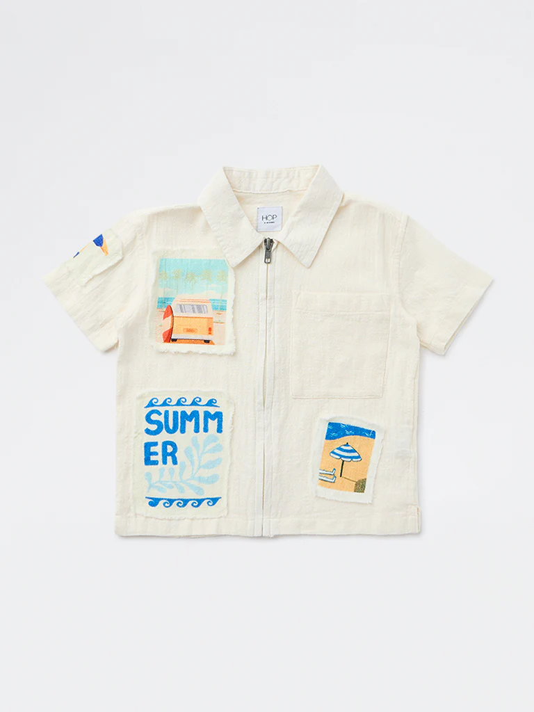HOP Kids Boys Off-White Printed Cotton Shirt - Image 3