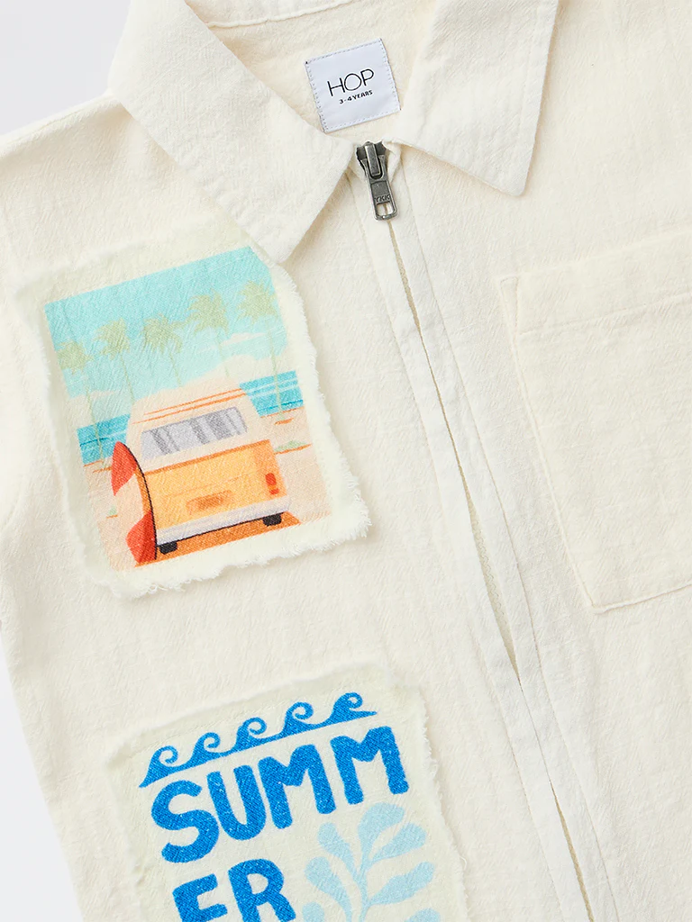HOP Kids Boys Off-White Printed Cotton Shirt - Image 5