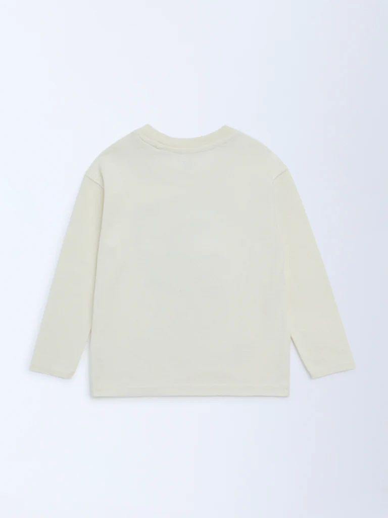 HOP Kids Boys Off-White Printed Cotton T-Shirt - Image 4