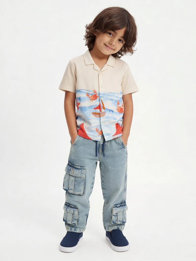 HOP Kids Boys Off-White Printed Resort-Fit Shirt