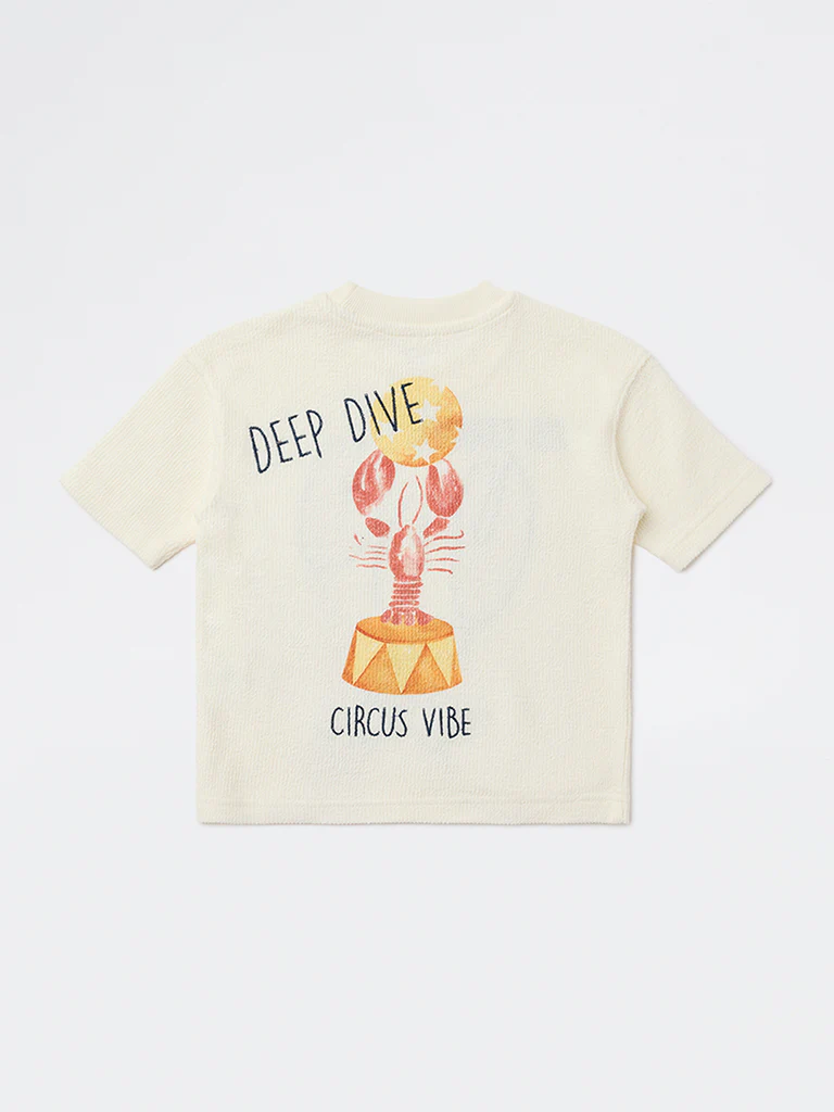 HOP Kids Boys Off-White Sea-Life Printed Cotton T-Shirt - Image 5
