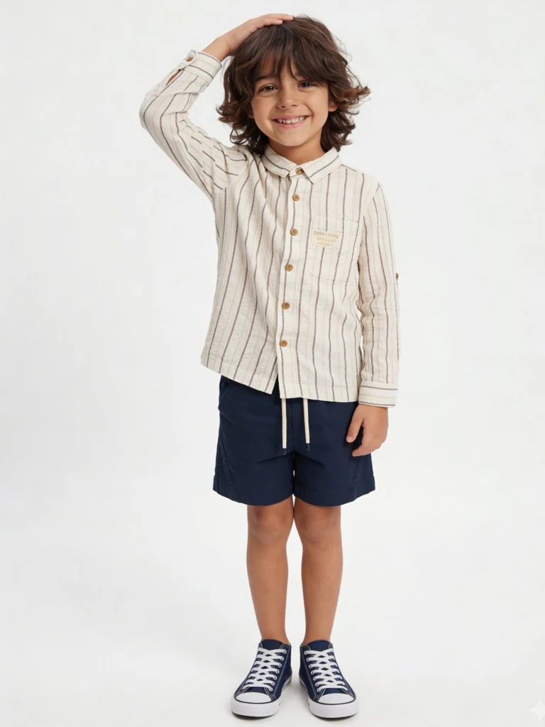 HOP Kids Boys Off-White Striped Cotton Shirt