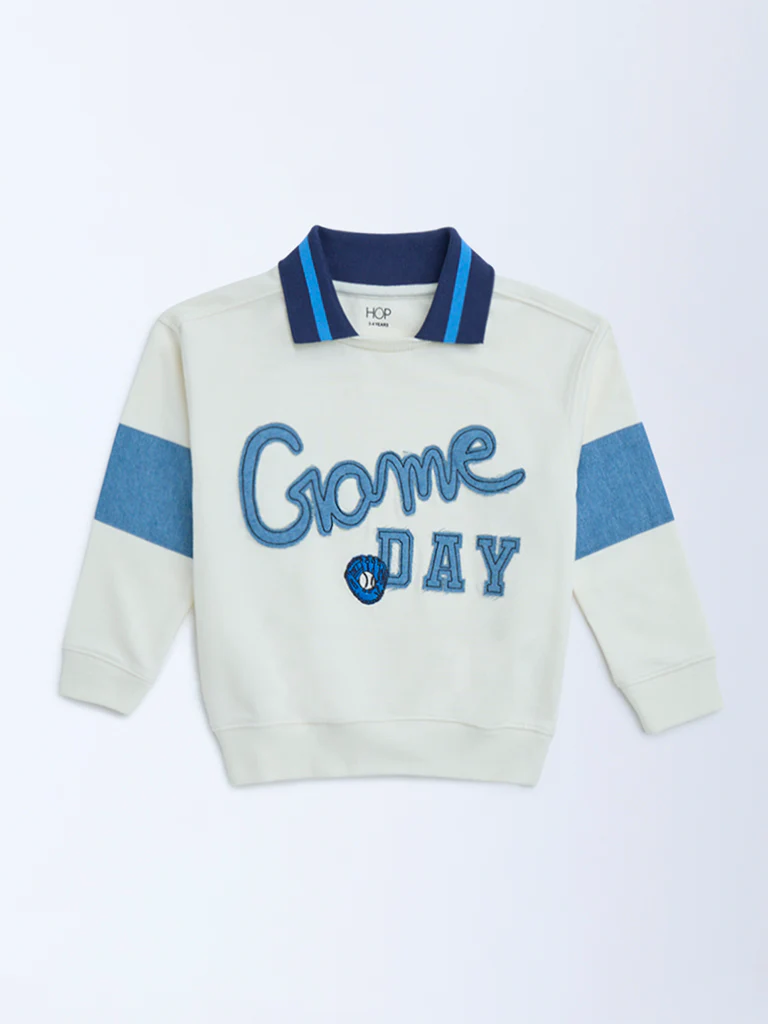 HOP Kids Boys Off-White Text Pattern Cotton Sweatshirt - Image 5