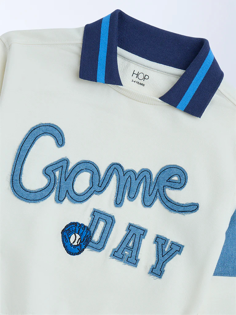 HOP Kids Boys Off-White Text Pattern Cotton Sweatshirt - Image 6