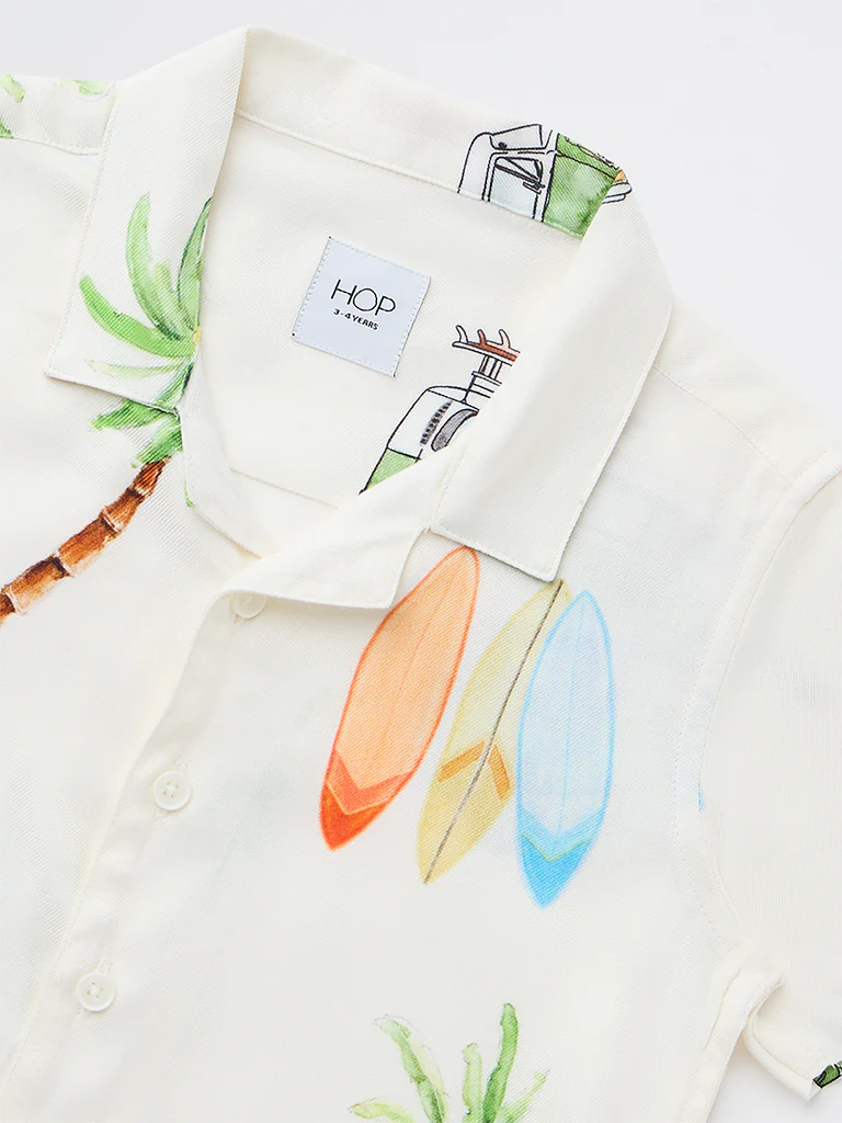 HOP Kids Boys Off White Tropical Printed Shirt - Image 5