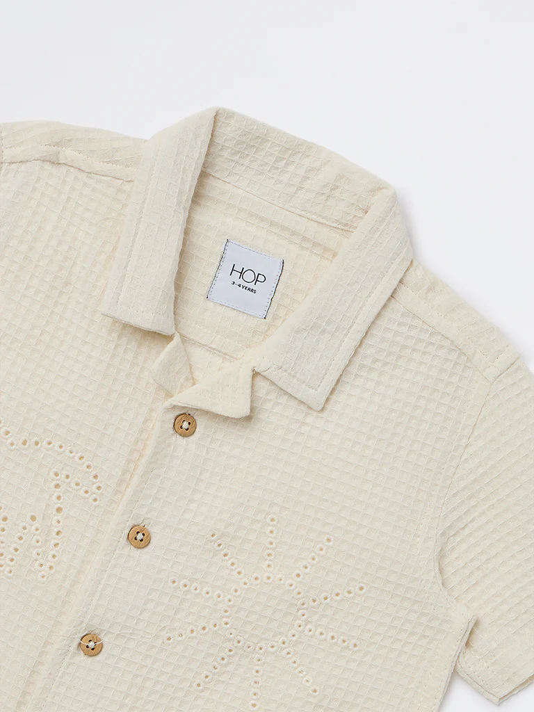 HOP Kids Boys Off-White Waffle-Textured Cotton Shirt - Image 5