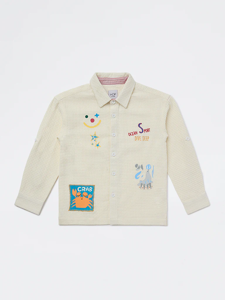 HOP Kids Boys Off-White Waffle-Textured Cotton Shirt