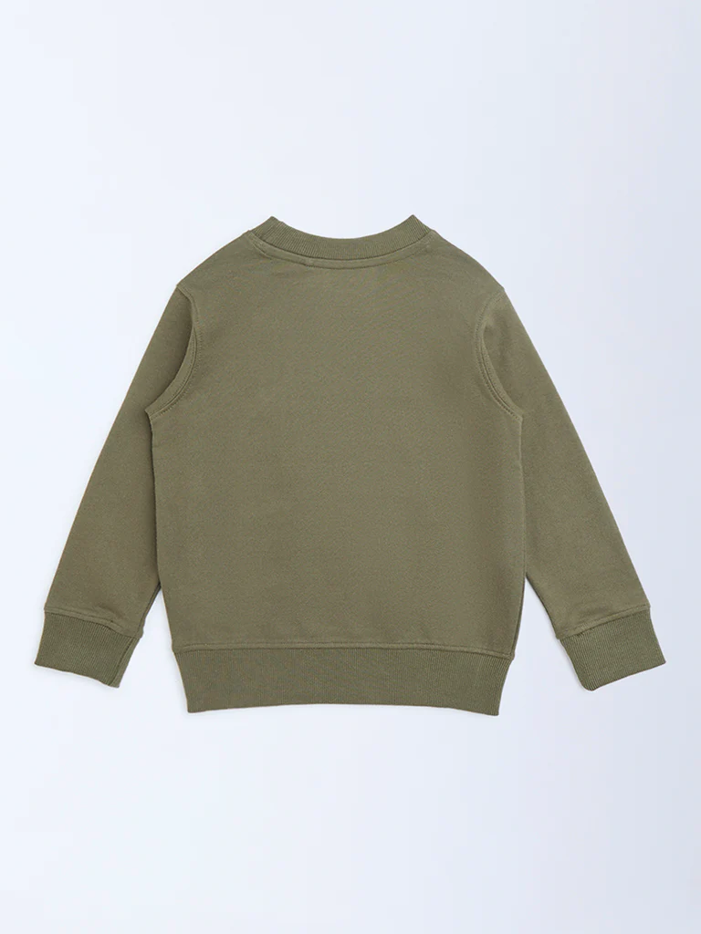HOP Kids Boys Olive Embroidered Cotton-Blend Sweatshirt - Image 4