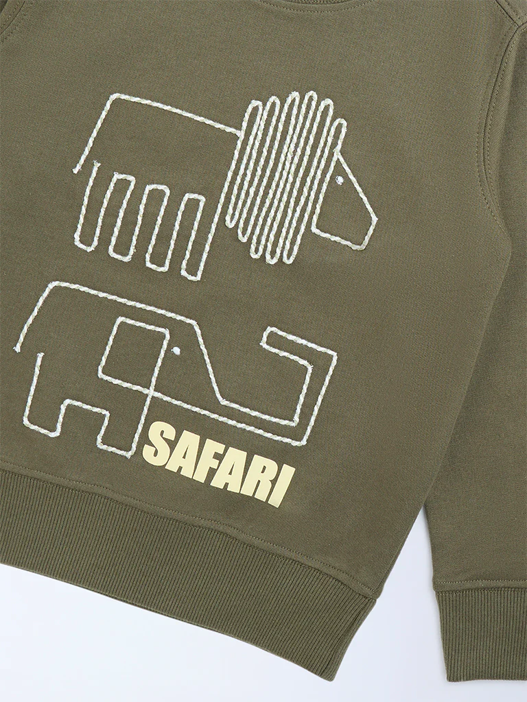 HOP Kids Boys Olive Embroidered Cotton-Blend Sweatshirt - Image 5