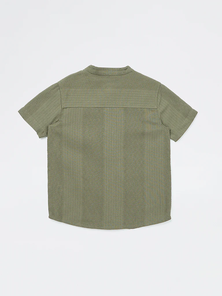 HOP Kids Boys Olive Embroidered Cotton Shirt - Image 4