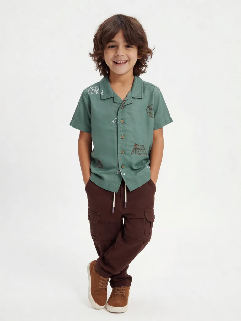 HOP Kids Boys Olive Embroidered Shirt