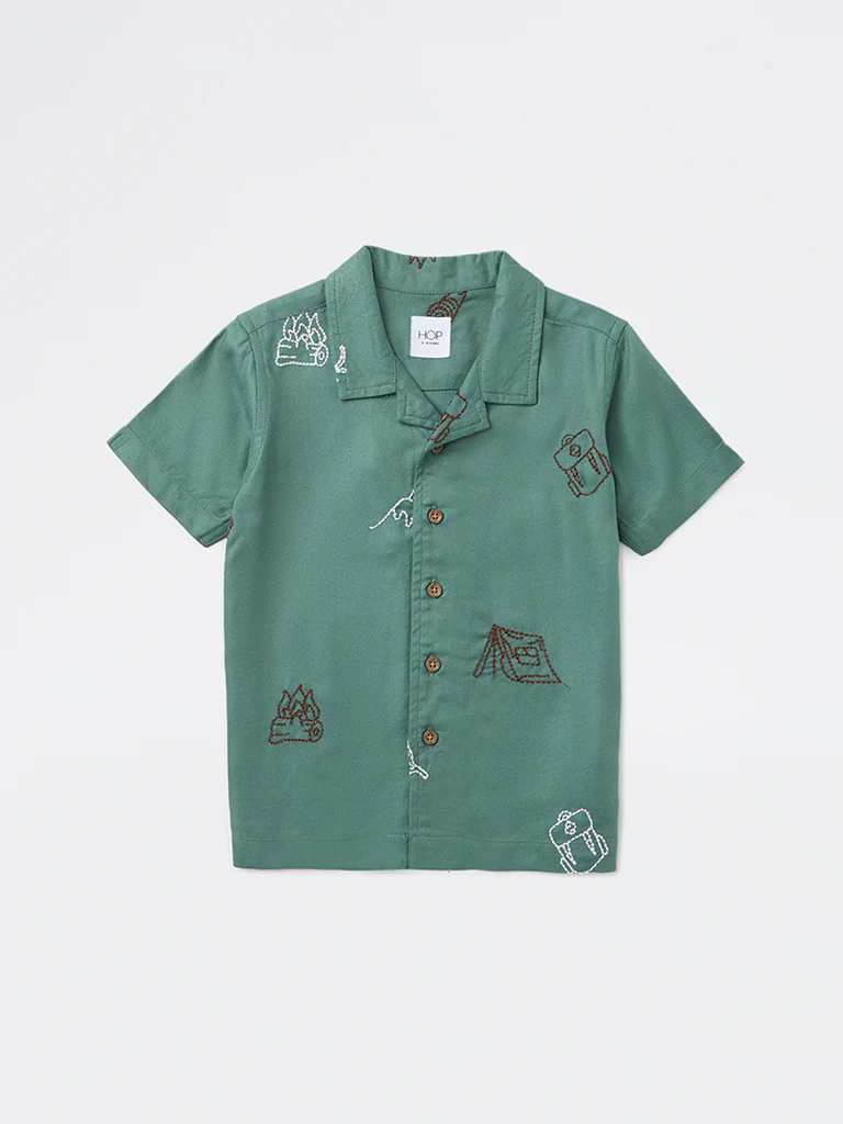 HOP Kids Boys Olive Embroidered Shirt - Image 3