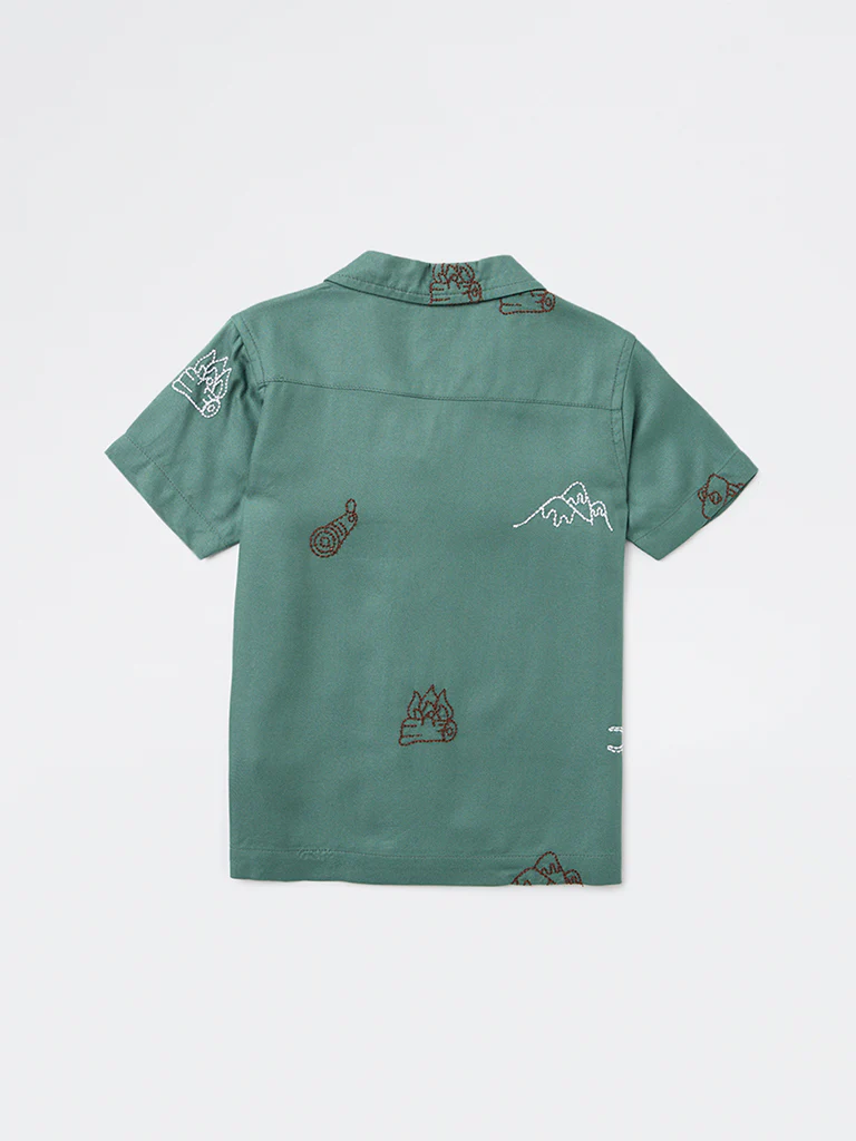 HOP Kids Boys Olive Embroidered Shirt - Image 4