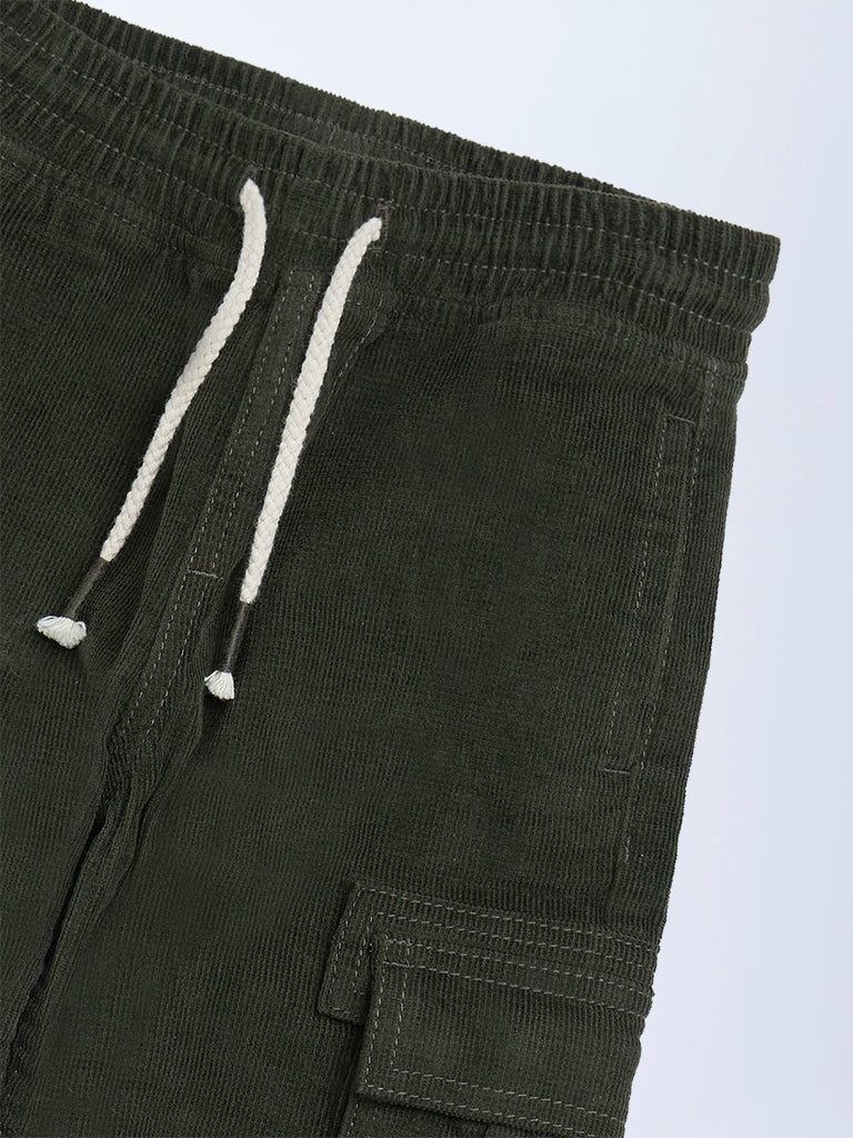 HOP Kids Boys Olive Mid-Rise Corduroy Joggers - Image 6