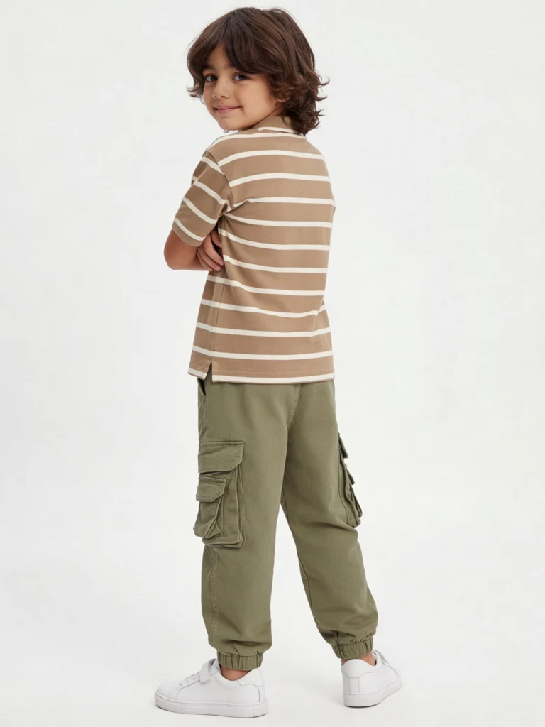 HOP Kids Boys Olive Mid-Rise Cotton-Blend Cargo Joggers - Image 3