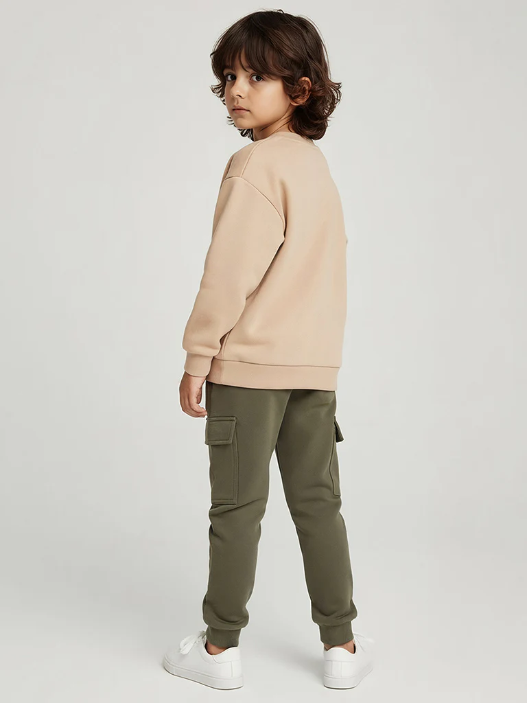 HOP Kids Boys Olive Mid-Rise Cotton-Blend Joggers - Image 3