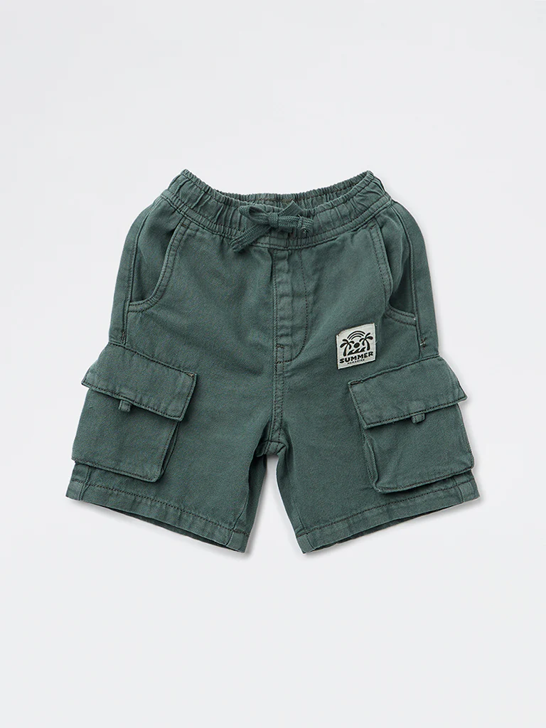 HOP Kids Boys Olive Mid-Rise Cotton Cargo Shorts - Image 4
