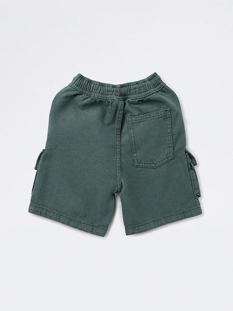 HOP Kids Boys Olive Mid-Rise Cotton Cargo Shorts - Image 5