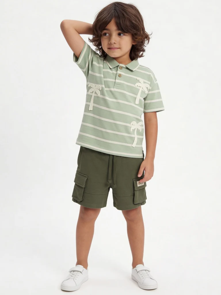 HOP Kids Boys Olive Mid-Rise Cotton Shorts