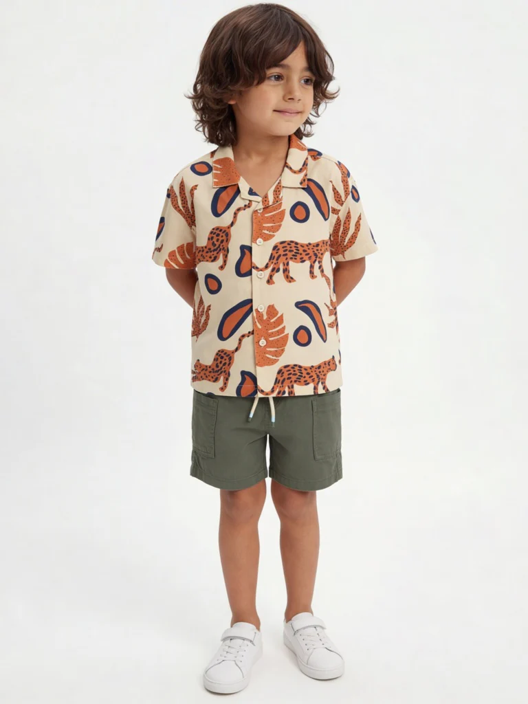 HOP Kids Boys Olive Mid-Rise Denim Shorts