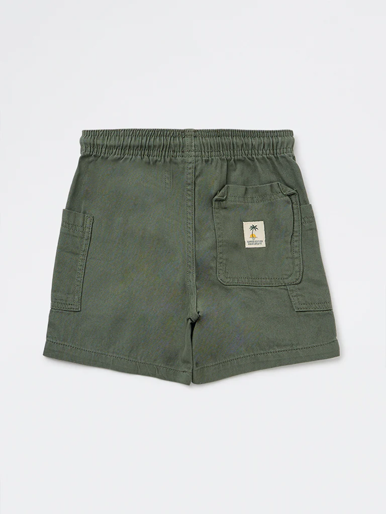 HOP Kids Boys Olive Mid-Rise Denim Shorts - Image 4