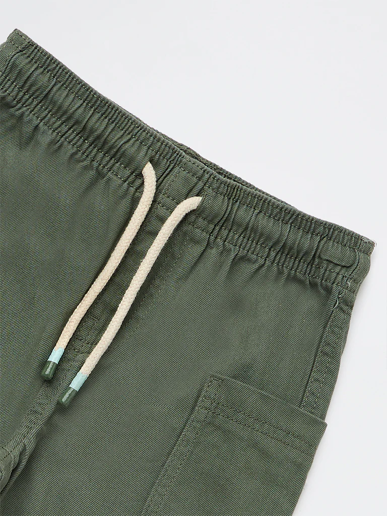 HOP Kids Boys Olive Mid-Rise Denim Shorts - Image 5
