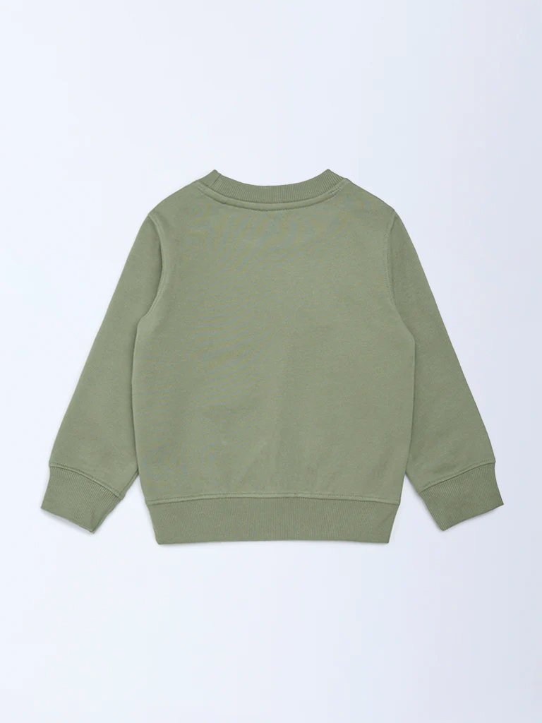 HOP Kids Boys Olive Printed Cotton-Blend Sweatshirt - Image 5