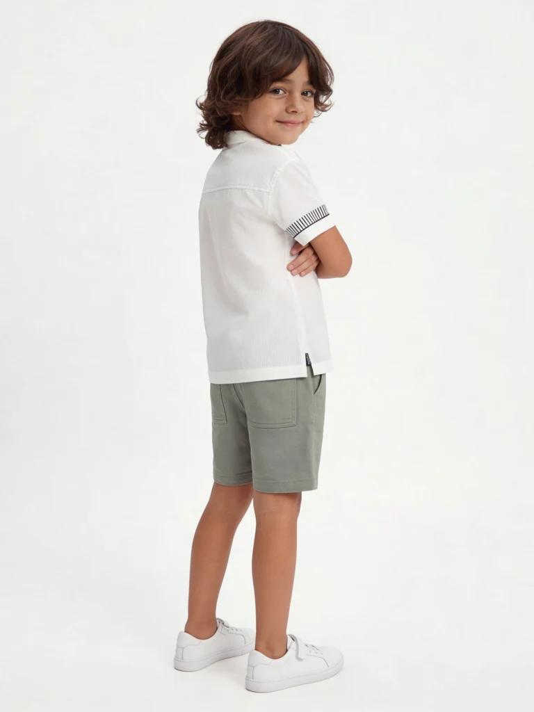 HOP Kids Boys Olive Solid Mid-Rise Cotton-Blend Shorts - Image 3