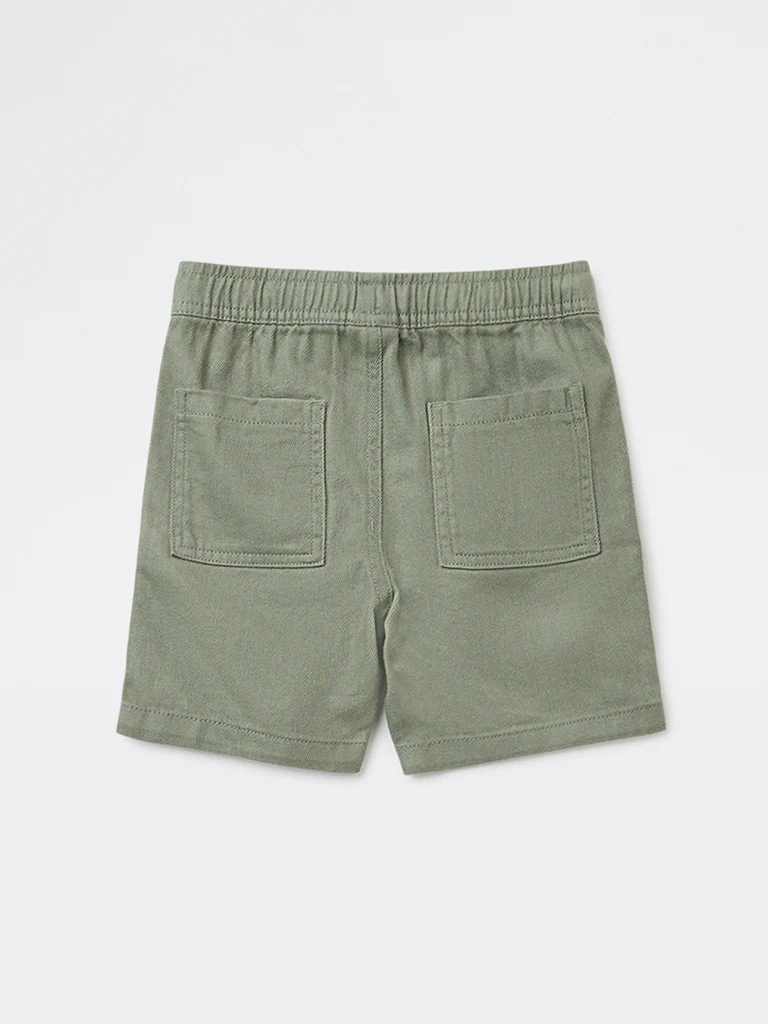 HOP Kids Boys Olive Solid Mid-Rise Cotton-Blend Shorts - Image 5