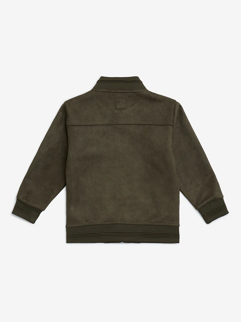 HOP Kids Boys Olive Suede Jacket - Image 4