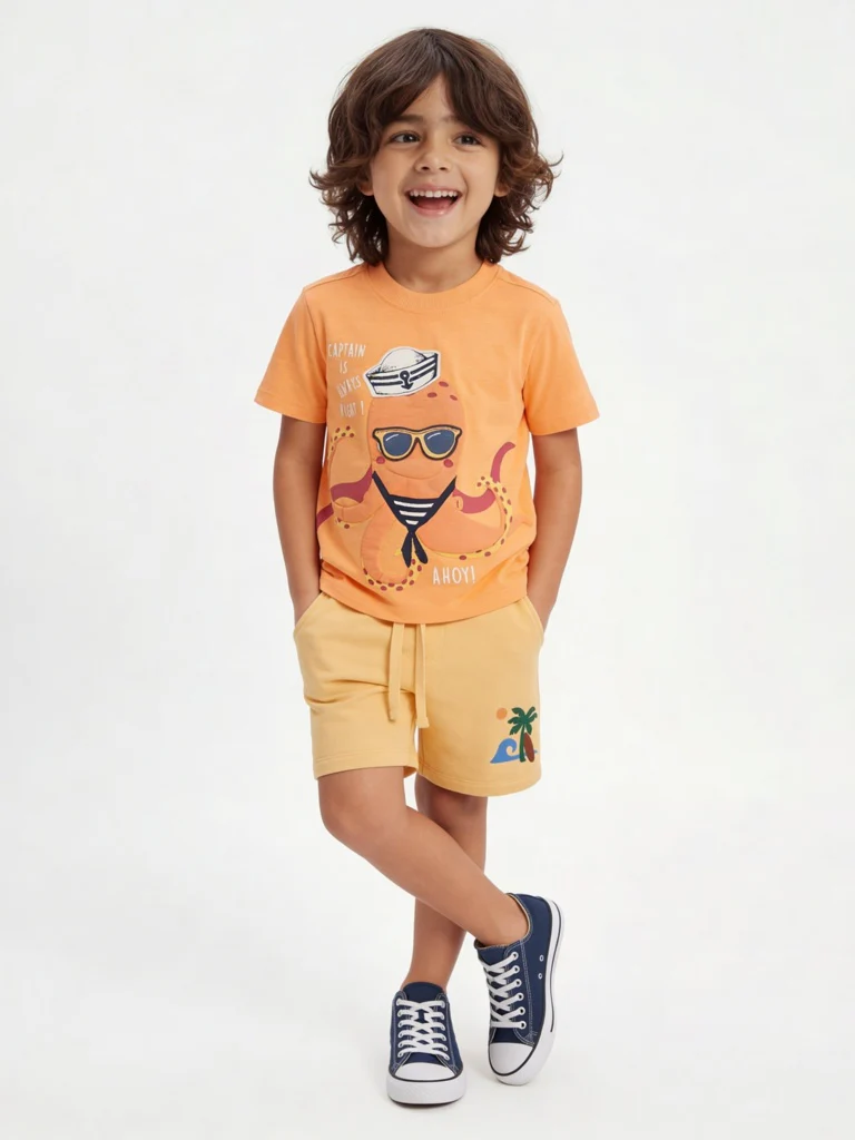 HOP Kids Boys Orange Animal Pattern Cotton T-Shirt