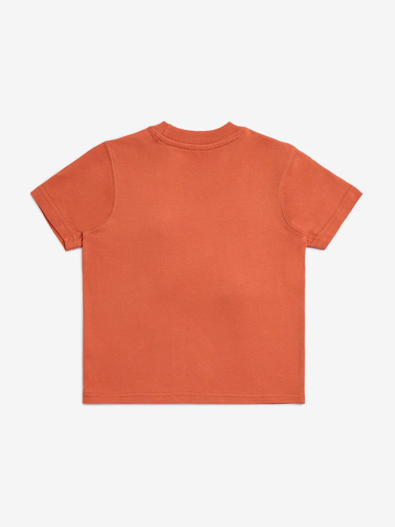 HOP Kids Boys Orange Baseball-Themed Cotton T-Shirt - Image 4