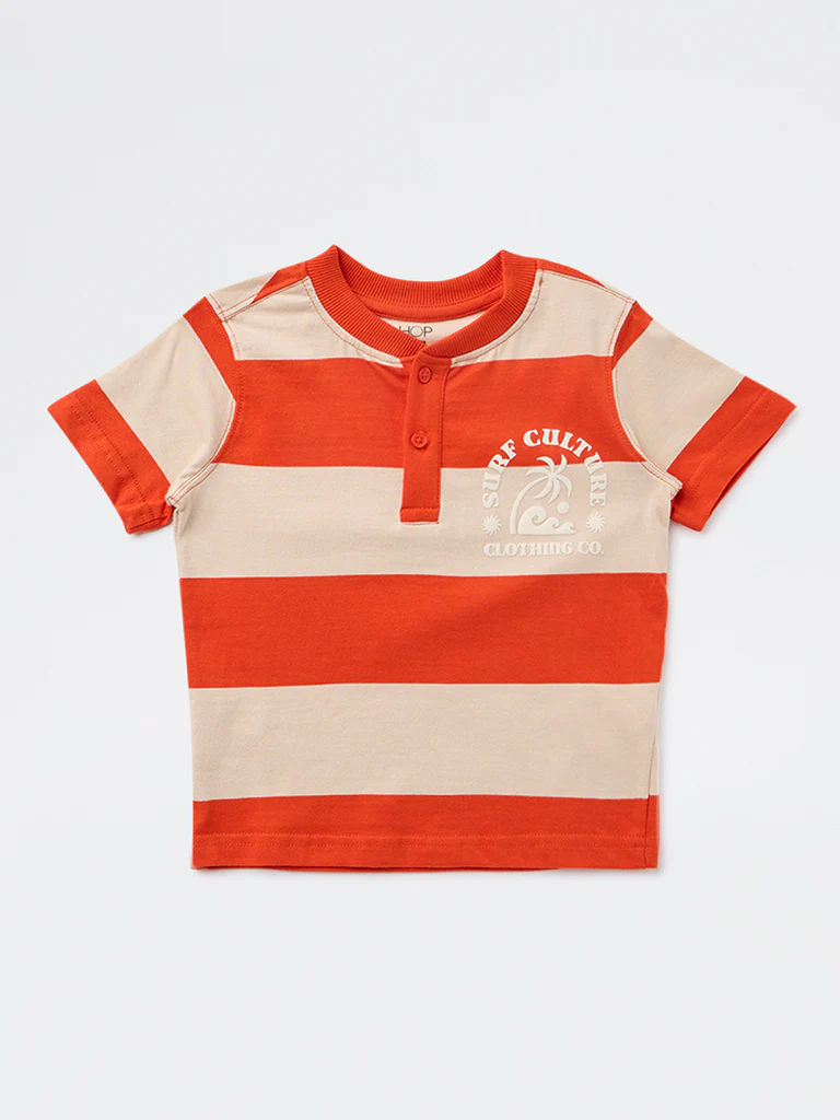 HOP Kids Boys Orange Colorblock Cotton T-Shirt - Image 4