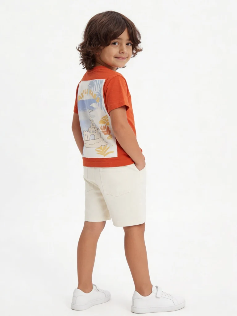 HOP Kids Boys Orange Graphic Design Cotton T-Shirt - Image 2