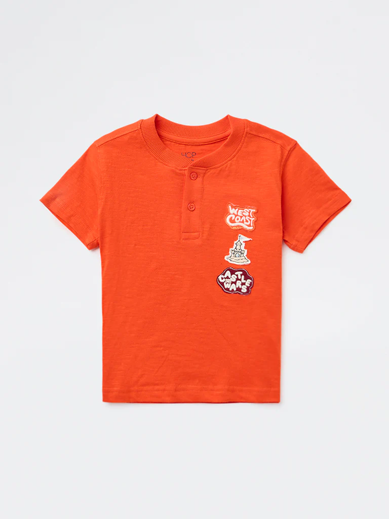 HOP Kids Boys Orange Graphic Design Cotton T-Shirt - Image 3