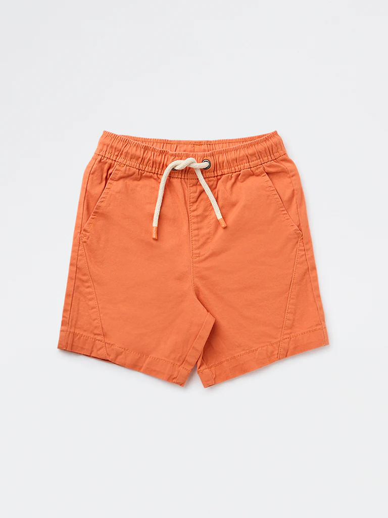 HOP Kids Boys Orange Mid-Rise Cotton-Blend Shorts