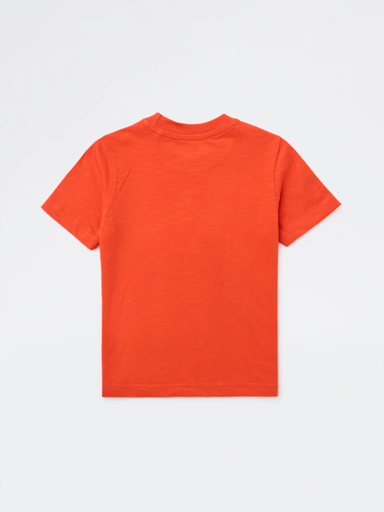 HOP Kids Boys Orange Printed Cotton T-Shirt - Image 4
