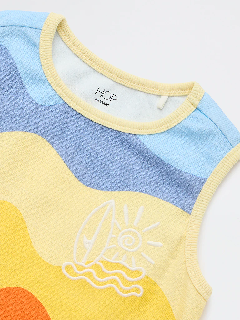 HOP Kids Boys Orange Printed Cotton T-Shirt - Image 3