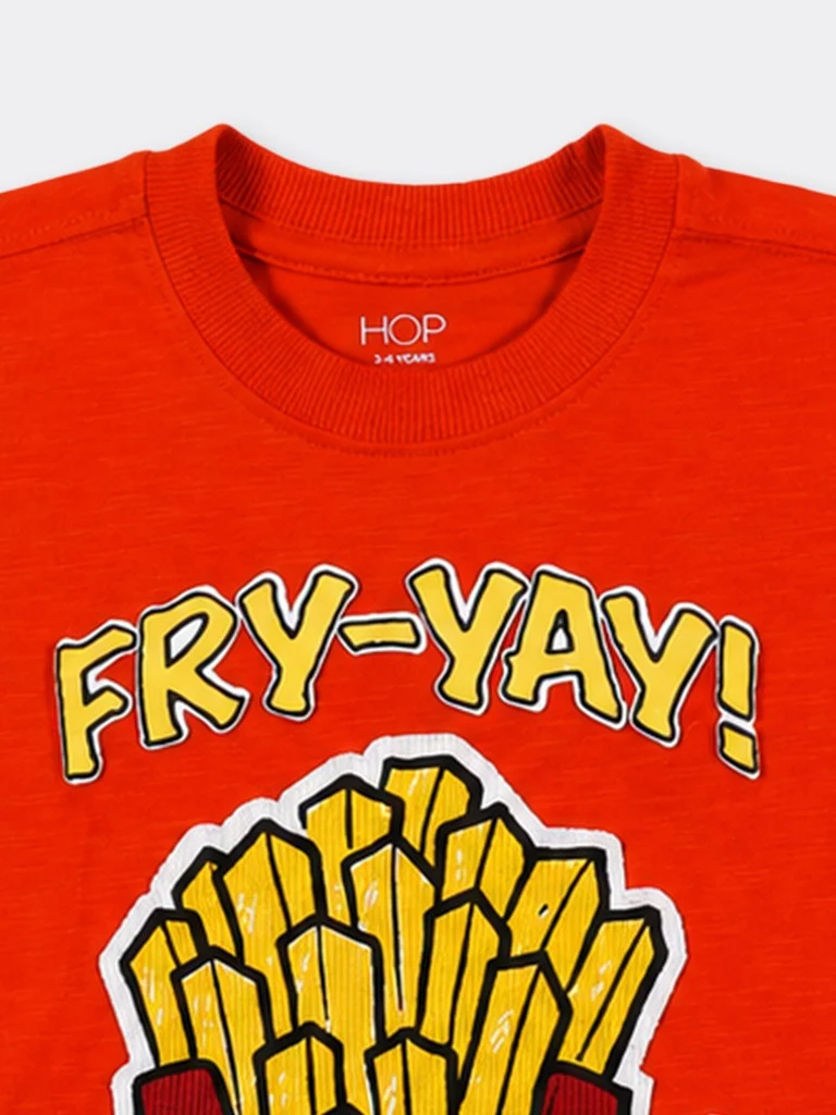 HOP Kids Boys Orange Printed Cotton T-Shirt - Image 3