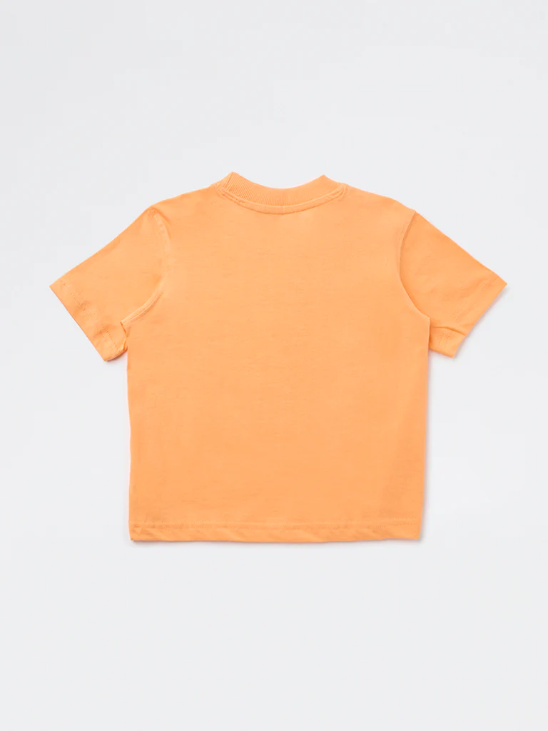 HOP Kids Boys Orange Text-Printed Cotton T-Shirt - Image 4