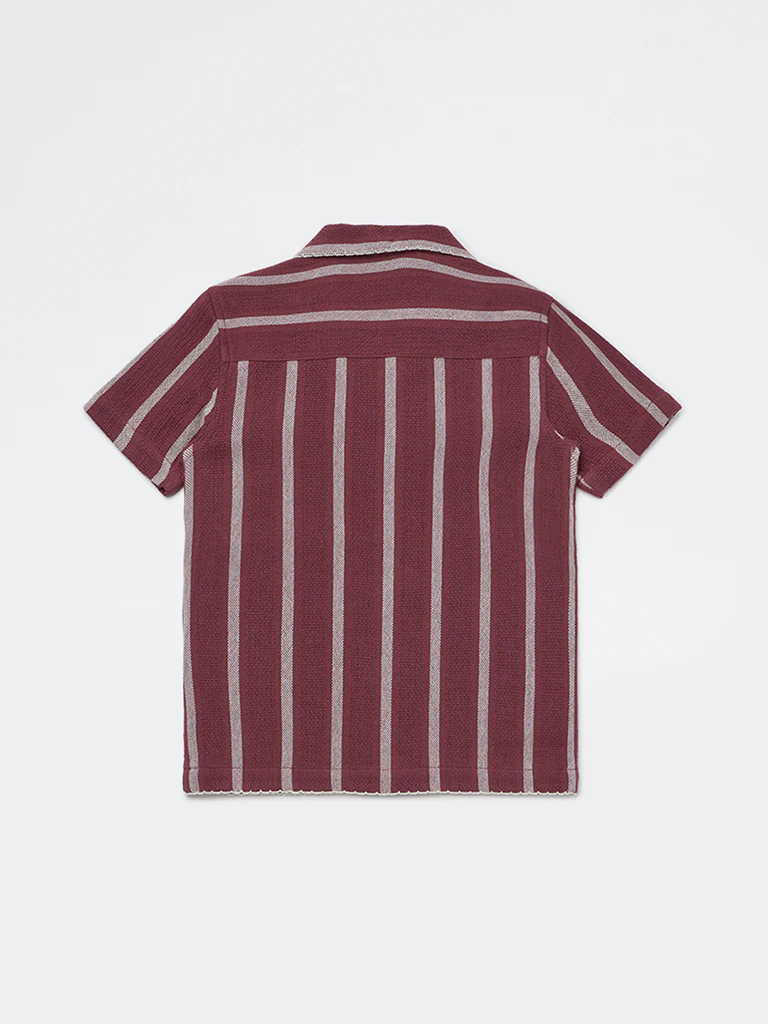 HOP Kids Boys Plum Stripe Printed Cotton Shirt - Image 4