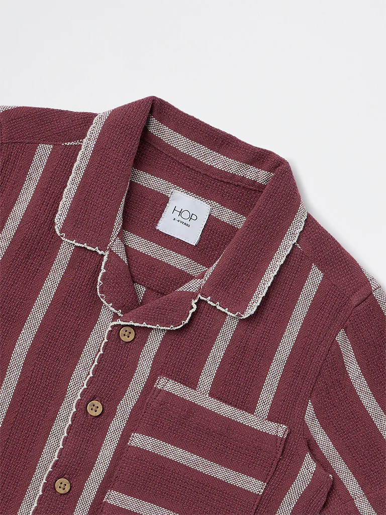 HOP Kids Boys Plum Stripe Printed Cotton Shirt - Image 5