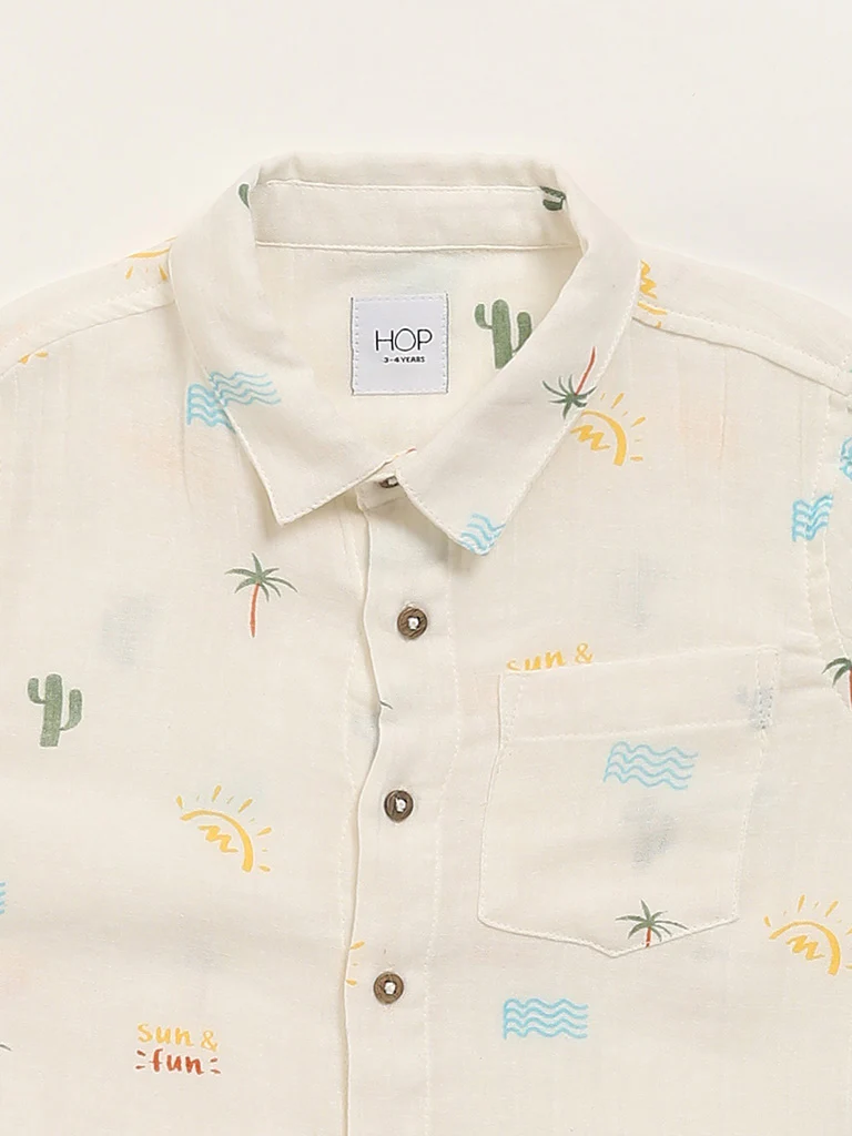 HOP Kids Boys Printed Off-White Shirt - Image 3
