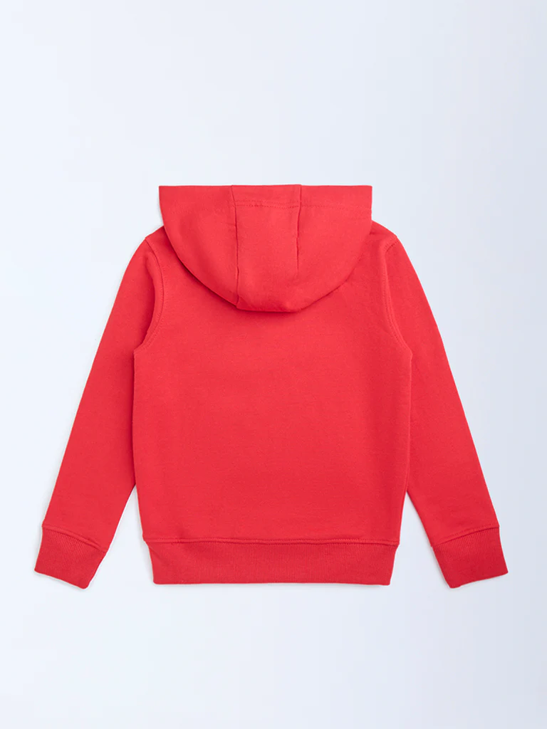 HOP Kids Boys Red Animal Applique Cotton-Blend Hoodie - Image 4