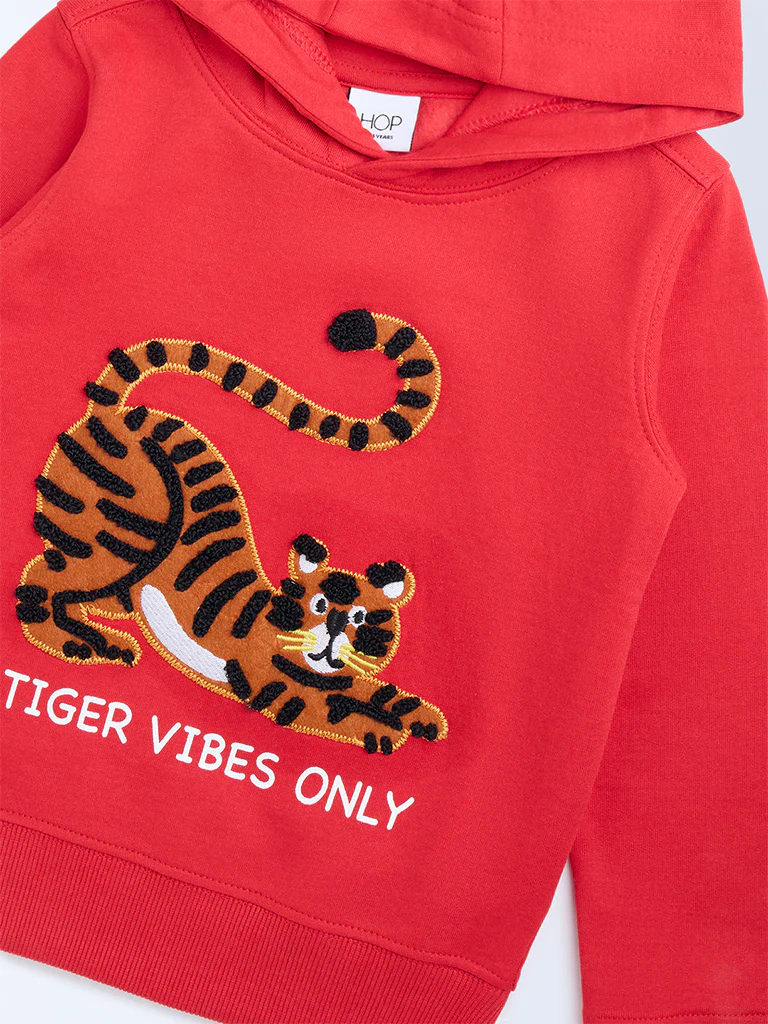 HOP Kids Boys Red Animal Applique Cotton-Blend Hoodie - Image 5