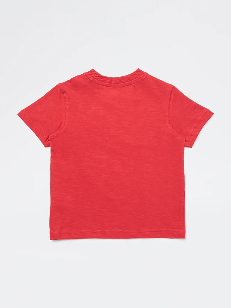 HOP Kids Boys Red Animal Embroidered Cotton T-Shirt - Image 5