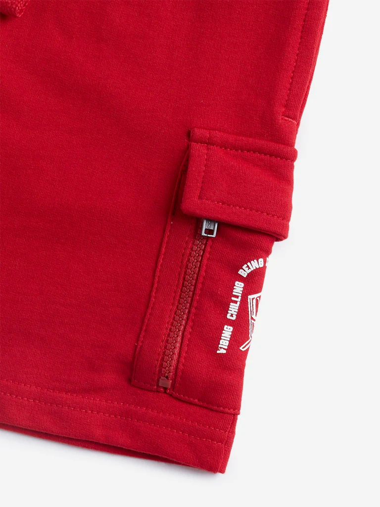 HOP Kids Boys Red Cargo-Style Mid Rise Cotton Shorts - Image 3