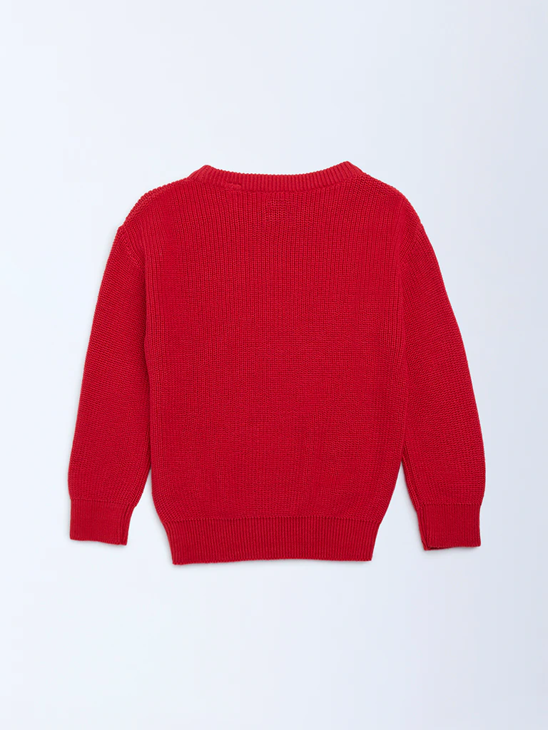 HOP Kids Boys Red Christmas-Themed Cotton Sweater - Image 3